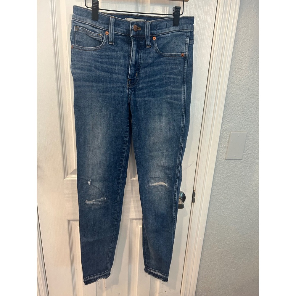 Madewell Skinny Jeans Blue 9 Inch High Rise Distressed Raw Hem Denim Pants w1180